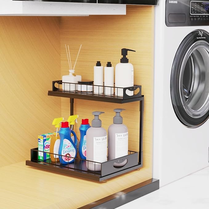 FILTA Under Sink Organizer, Metal Pull Out Cabinet Organizer, Under Sink Storage for Kitchen Bathroom Cabinet