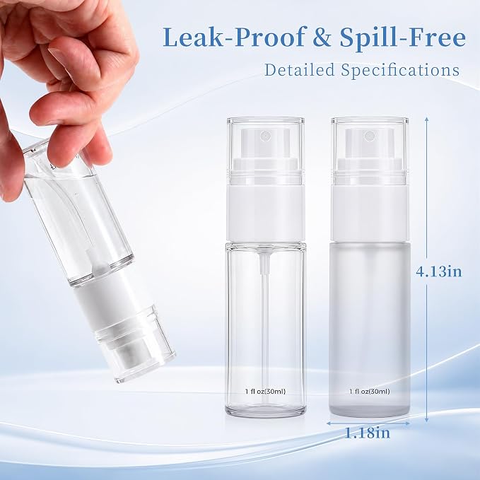 YIERSO Refillable Spray Bottles 1oz 30ml 4-Pack Small Travel Bottle | Leak-Proof Fine Mist,TSA Approved BPA Free, Mini Empty Atomizer for Cleaning Liquid Toner Hair Spray Facial Mist