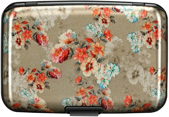 ELFISH Mini RFID Aluminum Wallet Credit Cards Holder Business Card Case Metal ID Case for Men Women（Flower Shadows