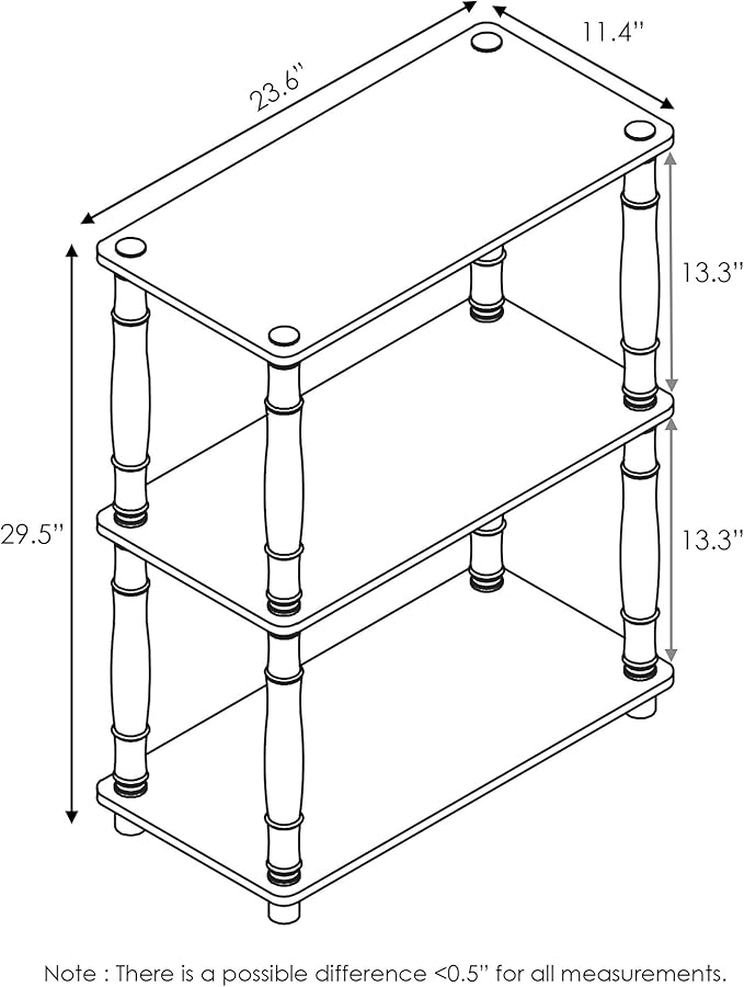 Furinno Turn-N-Tube 3-Tier Compact Multipurpose Shelf Display Rack with Classic Tube, Sonoma Oak/White