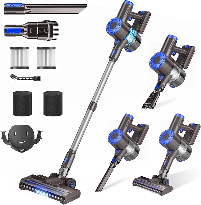 AIRDIYA Cordless Vacuum Cleaner, Upgraded 40Kpa Stick Vacuum Cleaners for Home, 8 in 1 Lightweight with Self-Standing, 1.5L Dust Cup & Anti-tangle, Rechargeable Vacuum for Hard Floors Carpets Pet Hair
