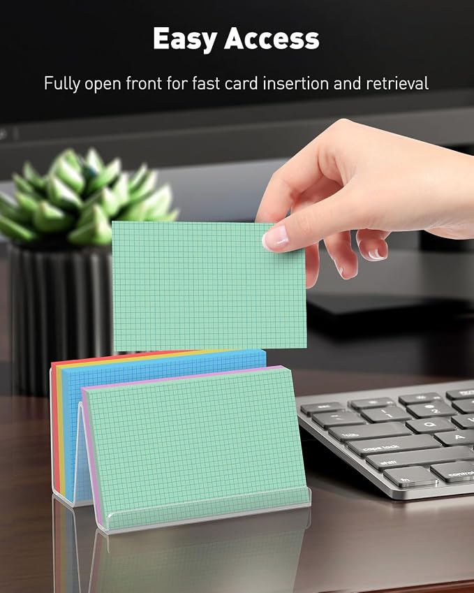 Uniclife 2 Pack 3x5 Clear Acrylic Index Card Holder, 200 Card Capacity | 5" x 3.2" x 3.2" Index Card Display Stand, Index Card Organizer, Postcard Holder, Horizontal Business Card Holder for Desk