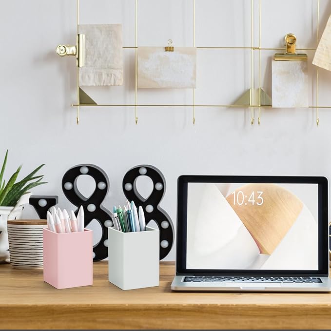 Pen Holder for Desk,Nordic Elegance Square Silicone Pencil Holder Soft Minimalist Desk Pen Cup Stand Waterproof Multifunctional Office Supplies for Home,Kids and School(Pink)
