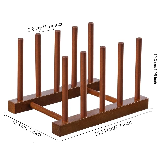 HBlife Teak Wooden Dish Drying Rack Kitchen Cabinet Organizer Plate Holder | 4 Slots, Vertical Dish Racks for Cabinet Countertop & Wall, Plate Pot Lid Cutting Board Holder, Bowl Cup Drainer, Keep Dry