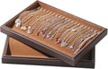 Wood Jewelry Organizer Tray, Necklace Display (Brown, 2Pc, 20-Hook) | Stackable Jewelry Display, Necklace Holder, Tangle-Free Necklace Stand, Pendant Organizer