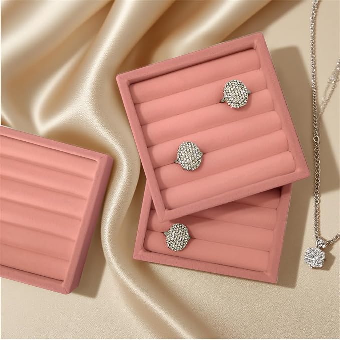 SCIKHETF Velvet Ring Earrings Studs organizer Tray Small Ring Insert Display Tray 5 Slots Stackable (Peach Pink)