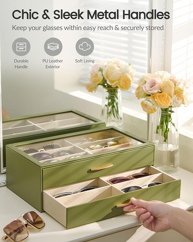 Lolalet Enlarged Sunglasses Organizer for women | Multi Eyewear Storage Box, Eye Glasses Case Display Holder with Clear Lid for Eyeglass Collection