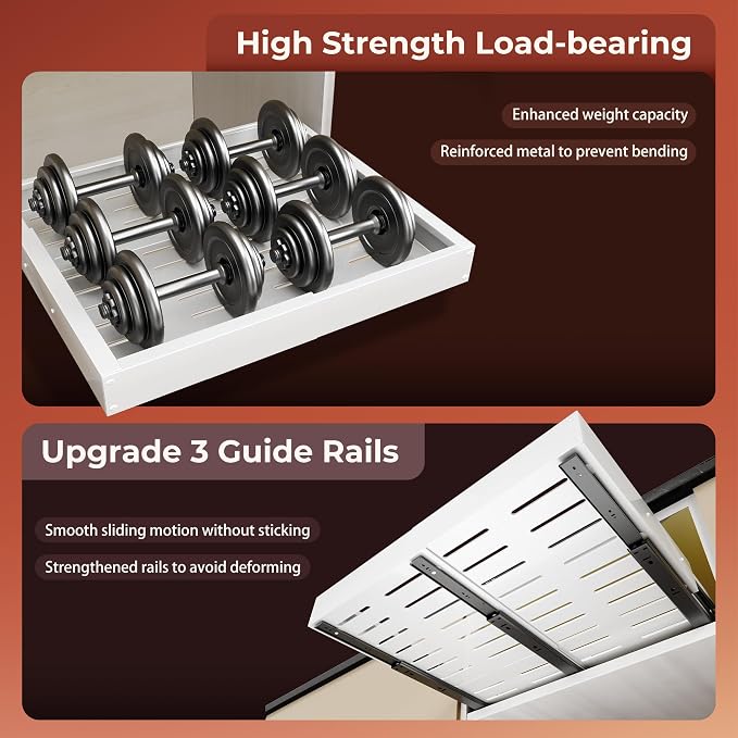 1 Pcs Pull Out Cabinet Organizers, Width (12"-19") and Depth (17"-23") Expandable With 3 Slides, No Drill Slide out Drawers Adhesive Film or Nail Cabinets Without Lip in Kitchen, Bathroom