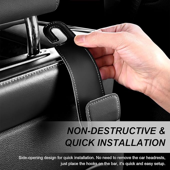 2 PCS Car Seat Headrest Hooks, Microfiber Leather Hanger Holder Hook for Hanging Purse and Bag, Universal Vehicle Back Seat Organizer Hook for Grocery Bag Handbag Coat (Gray)