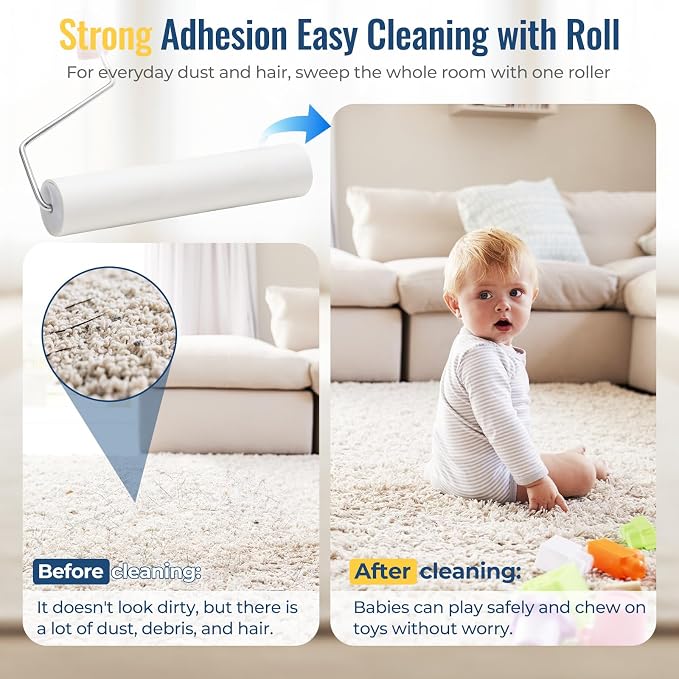 Lint Rollers for Pet Hair Extra Sticky, 9.45" Wide Large Lint Roller, 240 Adhesive Sheets Rollers, 65" Long Handle Sticky Mop for Carpets, Floor, Couch, Bed Sheets, Home Cleaning, Loving Pet Owners