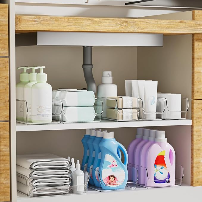 Ettori Set of 4 Clear Storage Bins for Fridge & Cabinet Organization, BPA-Free Plastic Food Organizers to Instantly Declutter Your Kitchen