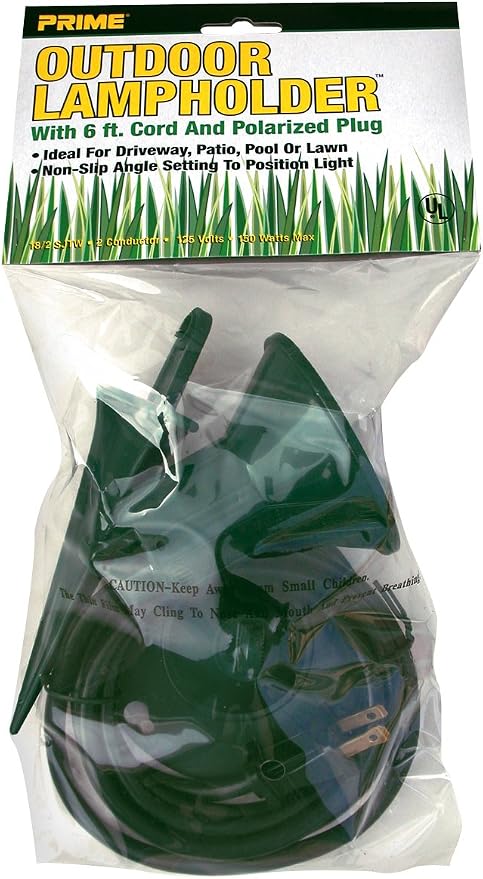 Prime FLH10506 150-Watt Green Floodlight Holder with 6-Feet 18/2 SJTW Power Cord