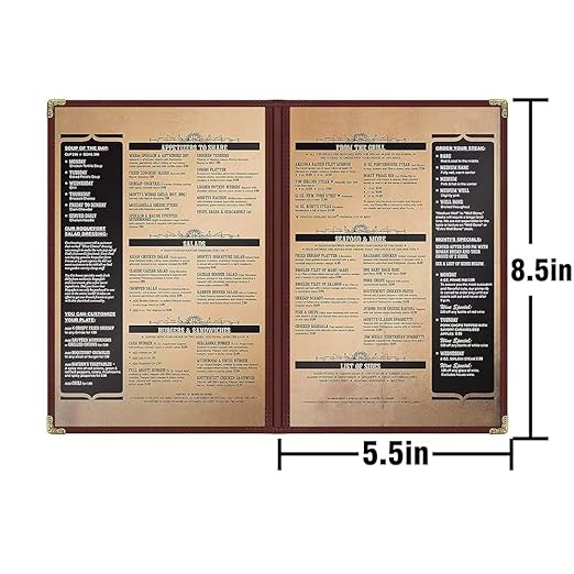 Goodsmart Restaurant Menu Covers – 25 Pack Burgundy 2-View, Top-Loading Menu Holders, Vinyl & Plastic Café Menu Covers, Clear Menu Sleeves, Fits 8.5" x 11", Leather-Style Design, Gold Corners