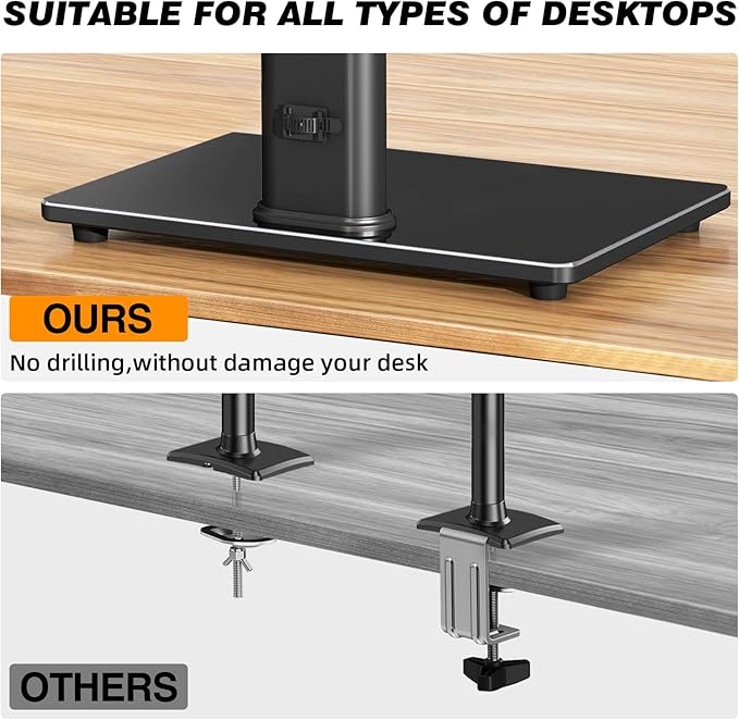 TAVR Furniture Single Monitor Stand VESA Mount for 13-32 Inch Screens | Free-Standing Monitor Riser with Swivel Tilt Rotation Height Adjustable, Universal Desk Stand up to 44lbs, Black