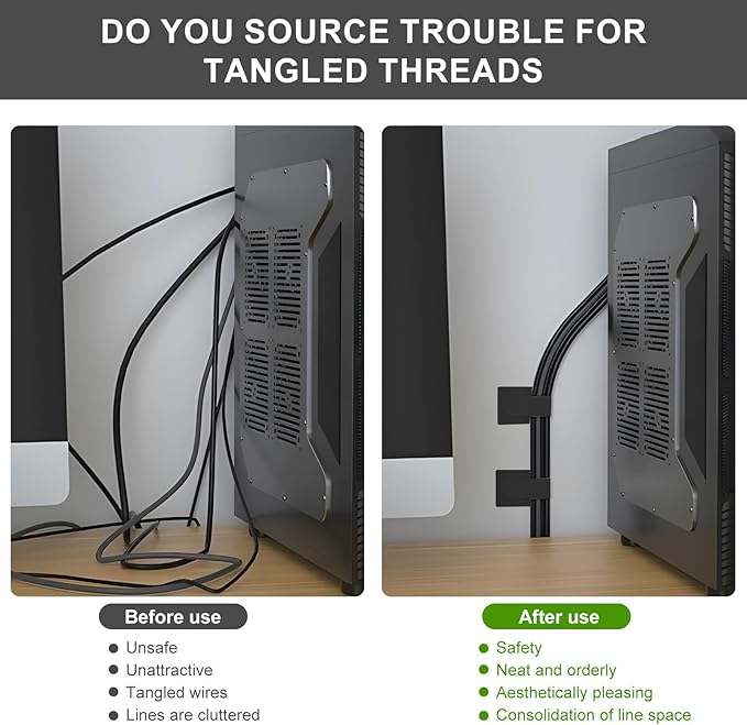 100-Pack Reusable Self-Adhesive Cable Ties cable management Adjustable Hook & Loop Straps for Organizing Data Cables, Wires, Headphones Under-Table Cord Management for Home, Office