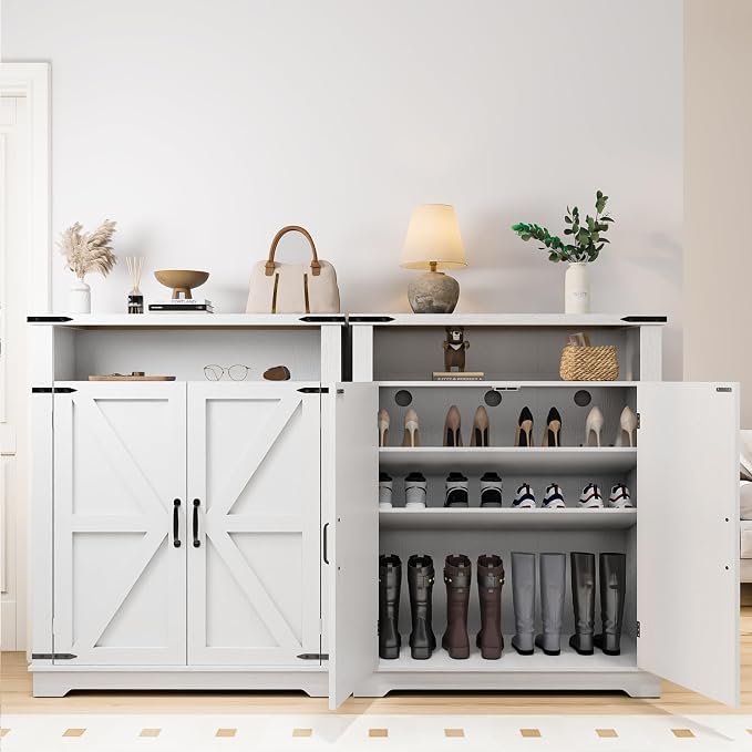 ALLSTAND 6-Tier Shoe Cabinet with Doors, Entryway Shoe Rack Shoe Storage Cabinet with Adjustable Shelves & Anti-tip Fitting, Farmhouse Shoe Cabinet Storage for Entryway, Living Room, Closet