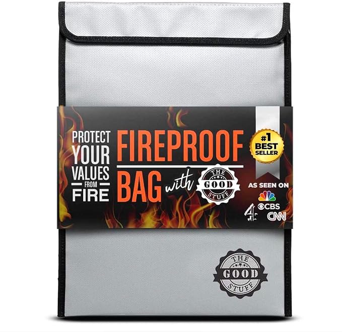 The Good Stuff Fireproof Document Bag Legal Size: 15" x 11" [2000°F Rated] Protect Birth Certificates, Contracts, Legal Papers, Cash, and Other Valuables - Water and Fire Resistant File Bags