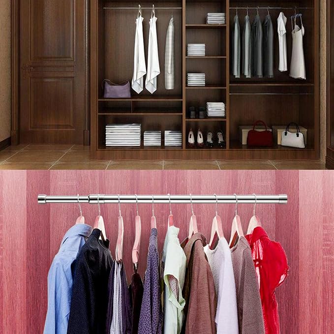 Heavy Duty Adjustable Closet Rod Autuwintor Closet Rod Extender Hanging with Brackets 16-26 Inches Stainless Steel Silver Quantity-2pcs