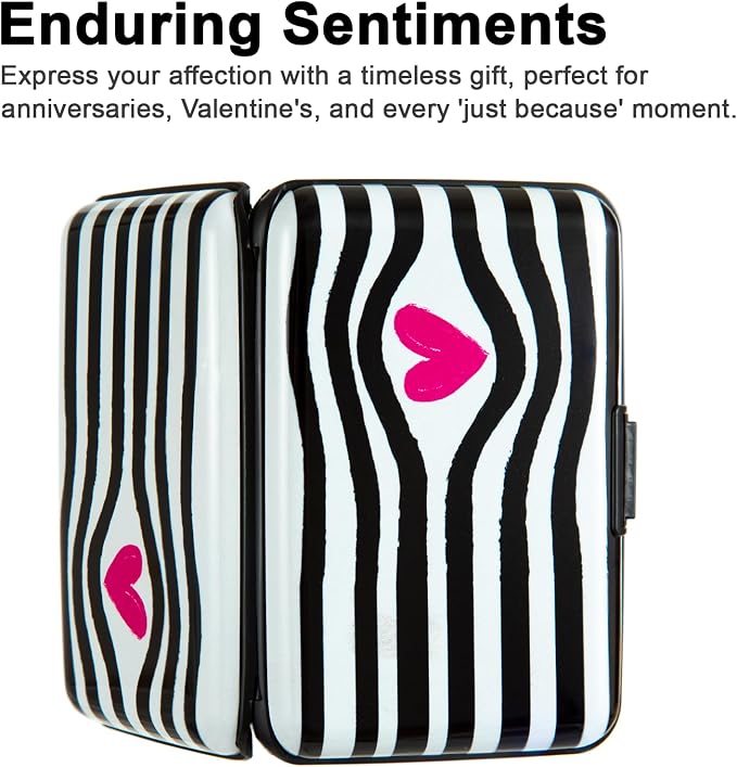 Credit Card Holder for Women Men RFID Blocking Wallet Small Business Metal Slim Mini Aluminum Hard Case (Black White Striped Heart)