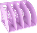 SAYEEC Sturdy Magazine Holder 4 Compartments Plastic Desktop File Organizer File Dividers Office Organizer Storage Document Magaizne Rack Display Box (Purple)