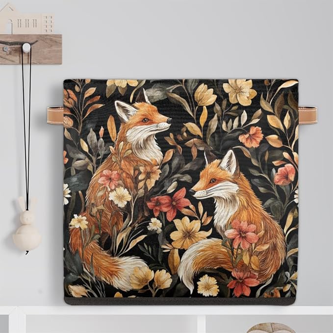 TropicalLife Fox Storage Cube, 13 Inch Fabric Cube Storage Organizer Bin for Shelves Clothes, Decorative Foldable Storage Boxes