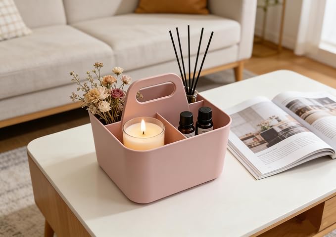Stackable Portable Handheld Organiser,Multi-Purpose Desktop Divider Organiser Basket For Crafts Or School Supplies Desk,Office,Stationery Pencil Holder,Dorm Room (Small Size-Pink)