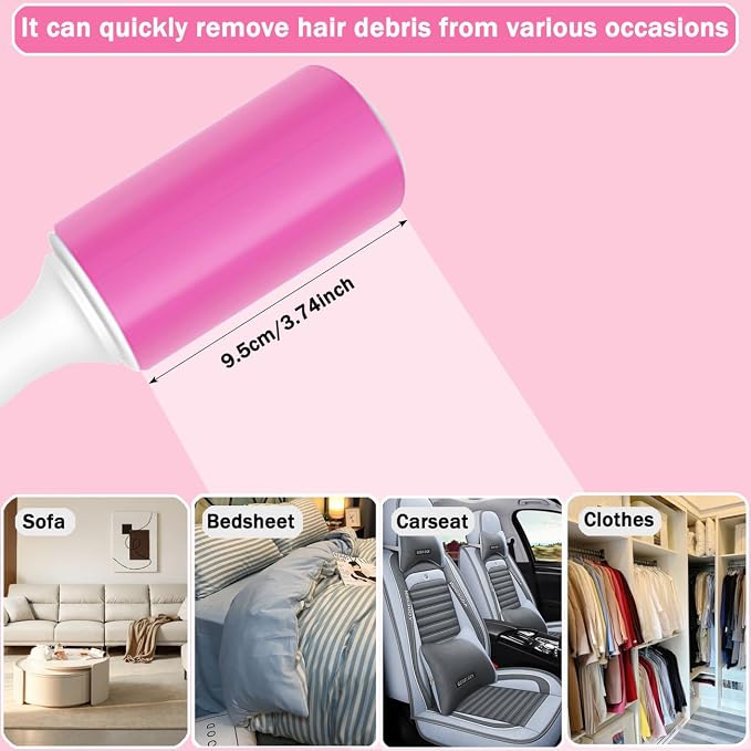 Washable Gel Lint Roller 3 Pack, Large & Mini Pet Hair Remover, Pink | Reusable & Sticky Gel Surface, With Protective Covers, For Clothes & Home Use, Easy Cleaning