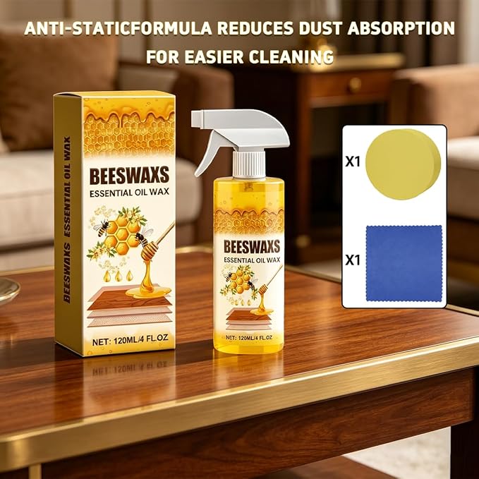 2026 New Beeswax Wood Polish Spray – Natural Beeswax Furniture Polish & Wood Cleaner for Cabinets, Tables & Floors, Multi-Purpose Wood Care Spray for Shine, Conditioning & Surface Protection, 8 fl oz
