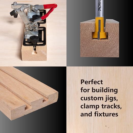 POWERTEC T Track Router Bit, Tungsten Carbide Tipped Router Bit, 1/4" Shank, 1/2" Dia., Slatwall for Picture Frames, T Track Accessories, Compatible with 1/4" T Bolts (73068)