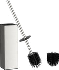 FORIOUS Toilet Brush, 2 Toilet Bowl Brush Head Square Tall Brushed Nickel | Heavy Duty 304 Stainless Steel Base, Silicone and Plastic Brush Heads, Long Handle for Deep Cleaning, Drip-Proof
