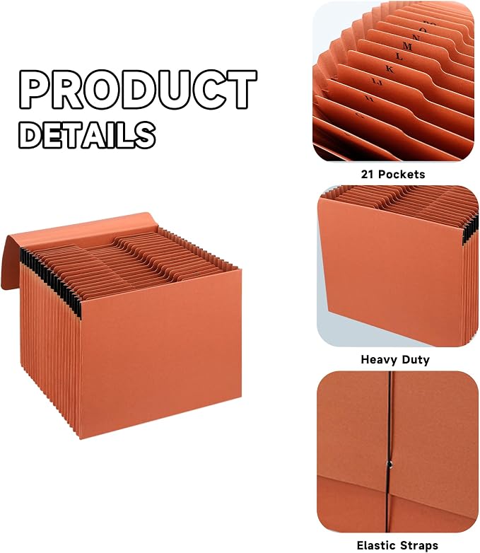 3 Packs Heavy Duty Expanding File Folder Organizer,21 Pockets Accordion File Organizer,A-Z,1/3 Cut Tabs,Letter Size,17.5Inch Expansion