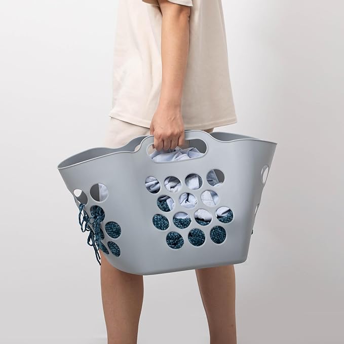 Flexible Plastic Laundry Basket - Square Storage Hamper with Side Handles for Easy Carrying - Versatile Organizer for Laundry, and Household Storage, 28 Litter Gray