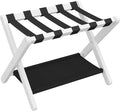 Heybly Luggage Rack for Guest Room, Folding Luggage Stand & Suitcase Holder, Suitcase Stand, Heavy Duty Wooden Luggage Rack with Double Shelf for Hotel & Bedroom, 5 Heavy Duty Straps, White HLR012W1
