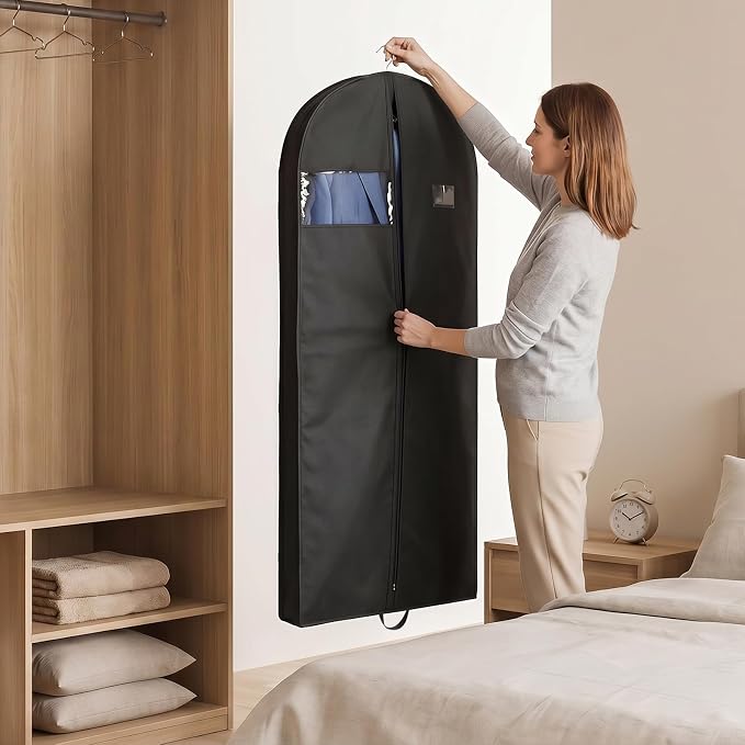 4 PCS 60" Suit Bags for Closet Storage and Travel, Dress Bags for Gowns, Garment Bag for Travel, Gusseted Hanging Garment Bag for Men Suit Cover With Handles, Zipper, Clear Window for Shirt Jacket