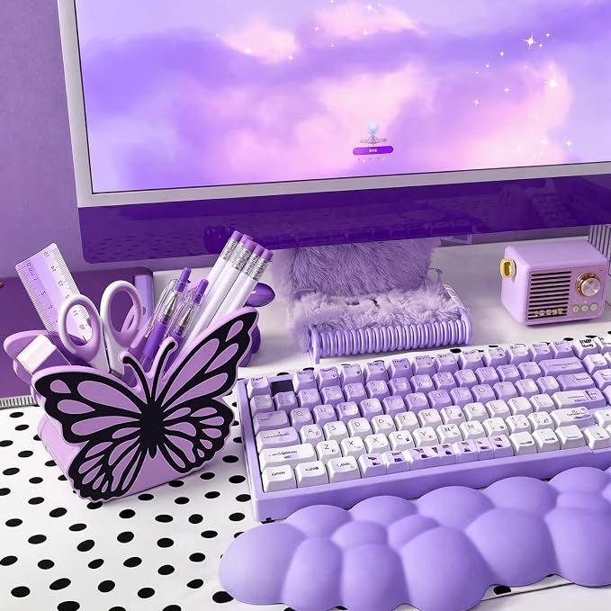 Tenceur Purple Butterfly Pen Holder for Desk Large Capacity Purple Pencil Holder School Supplies Desk Organizer Cute Butterfly Office Decor Makeup Brush Holders Back to School Gift for Girl Women
