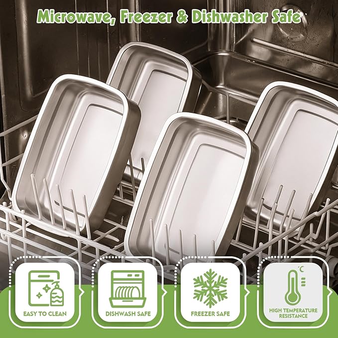 CLWVPCOT 10 Pack Stainless Steel Food Storage Containers with Leak-Proof Lids, 34oz Reusable Metal Meal Prep Lunch Boxes, Stackable, BPA-Free, Dishwasher Safe for Snacks, Fruits & On-the-Go Meals