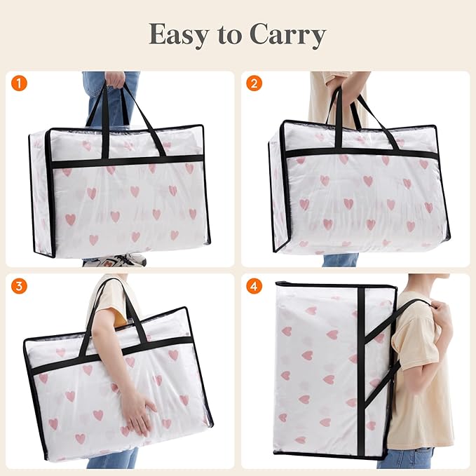 Lifewit 3 Pack Clear Clothes Storage Bags, 60L Plastic Blanket Storage Bag, Vinyl Foldable Moving Bags with Zipper, Closet Organizers and Storage Containers for Bedding, Duvet, Comforter