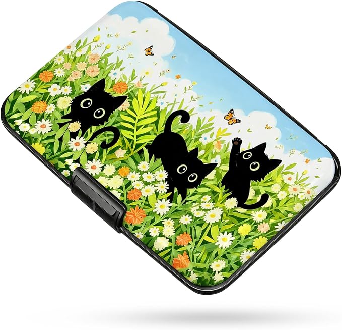 Credit Card Holder RFID Aluminum card case Flower Cats mini Wallet Women | ABS Business ID Case,Hard Case Large Capacity 6 Slots, Waterproof Durable Secure Closure Slim Small Credit Card Protector