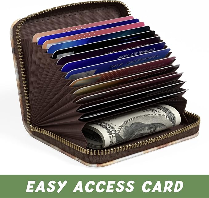 Aiawoxc Credit Card Holder for Women, Small RFID Wallet Slim Leather Card Organizer Case with Zipper and Keychain, Cute Cat