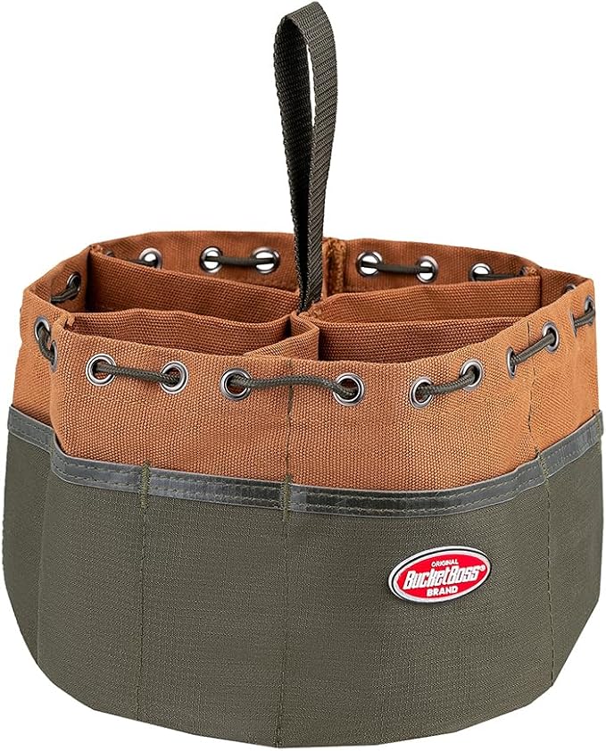 BucketBoss 25001 Canvas Organizer Parachute Bag with 19 Pockets for Nails,Screws, and Bolts in Brown
