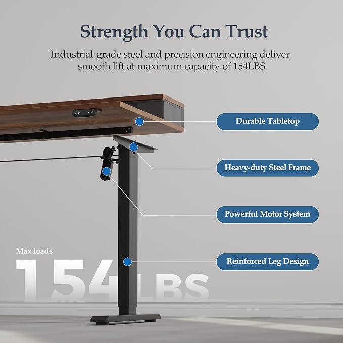 Klicelor 48 x23 Inch Electric Standing Desk with Drawers, Adjustable Height Small Sit Stand Desk for Home Office, Compact Computer Workstation with Storage– Rustic Brown