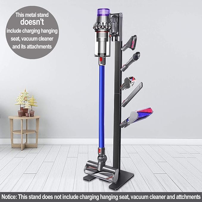 XIGOO Dyson Vacuum Stand with 5 Hooks, Black | Compatible with V15 Detect V11 V10 V8 V7 V6 Cordless Vacuum Cleaners & Accessories, Stable Metal Bracket Organizer Rack