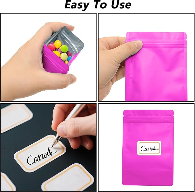 100PCS Smell Proof Resealable Pouch Bags,ULIFESTAR Aluminum Foil Flat Food Storage Bag,Sealable Pcsaging Zipper Pouches with Tear Notches for Pcsaging Lipgloss,Jewelry,etc(10*15cm/3.94*5.91",Purple)