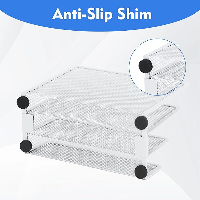 EASEPRES Desk Mail Organizer, Office Small Desktop Metal Mesh Envelope Letter Sorter Paper File Holder Organizer with 3 Vertical Upright Compartments, White 1 Pack