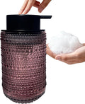 Foaming Soap Dispenser, Refillable Clear Glass Pump Bottle, 13.5 Fl Oz Vintage Foam Dispenser with Black Pump, Multi-Use for Bathroom Kitchen Hand Soap & Lotion, Modern Home Decor (Pink)