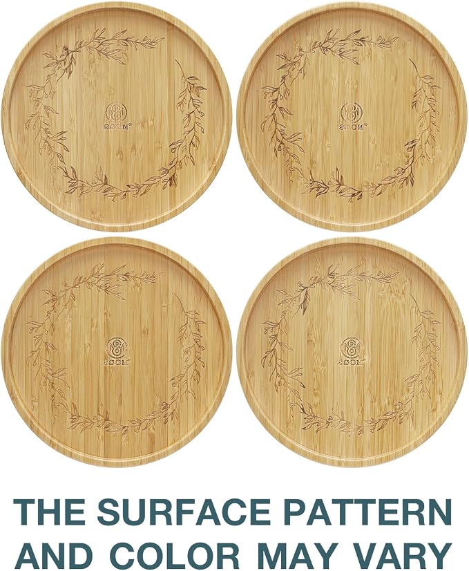 Bamboo Lazy Susan Turntable Organizer 10", Decor Your Kitchen with Elegant Engraved Patterns, Effortless Spinning with Big Roller, Ideal for Cabinet, Pantry, Countertop, and Table Organization