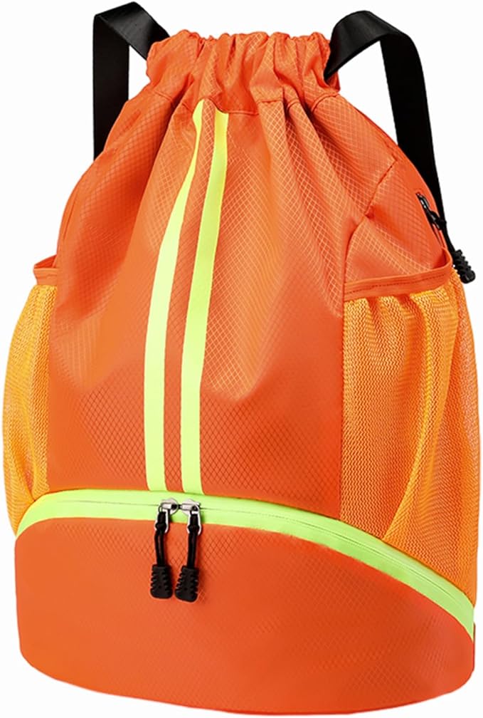 Hoedia Sports Drawstring Backpack - String Swim Gym Bag with Shoes Compartment and Wet Proof Pocket for Women&Men
