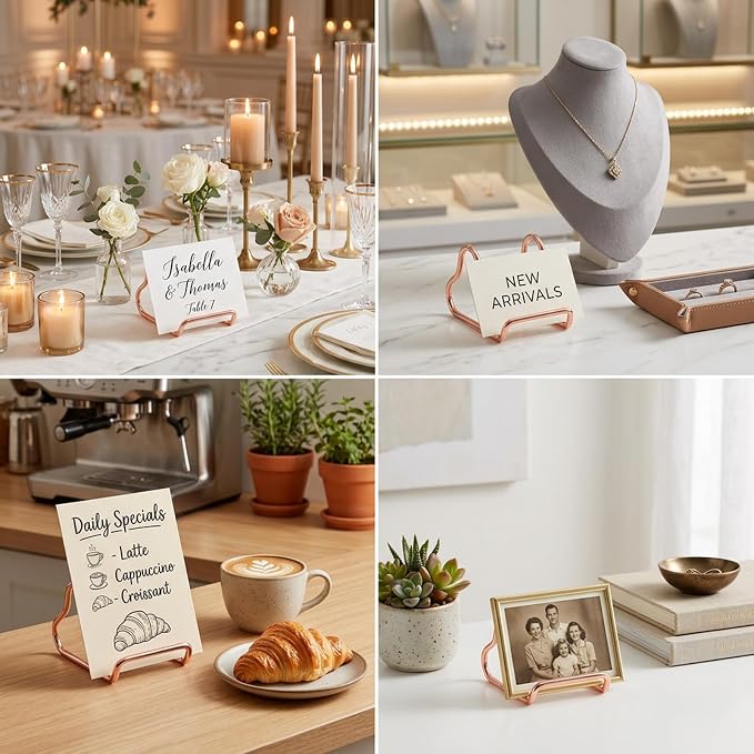 Business Card Holder for Desk Heart Shaped Card Display Stand | Cute Metal Business Cards Holder Vertical Desktop Name Card Organizer Small Phone Stand for Office, Wedding, Rose Gold