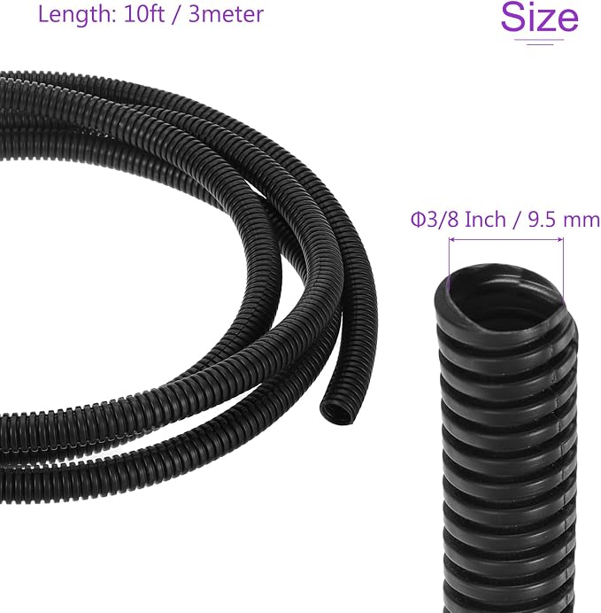 DMiotech 10ft Wire Loom Split Tubing 3/8 Inch, Cord Protectors from Pet Flexible Conduit Cable Management for Office, Home, Garden, Black