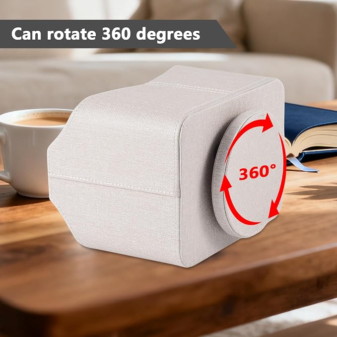 Leather Remote Control Holder 360 Degree Spinning,Desk Rotating Organizer/Caddy for TV Remote Controllers,Pen,Calculator Media Player,DVD,Office Supplies,Mobile Phone Storage Box (Beige)